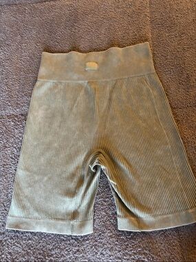 Women medium Ribbed High-Waist Bike Shorts in Light Olive from Charlotte Russe